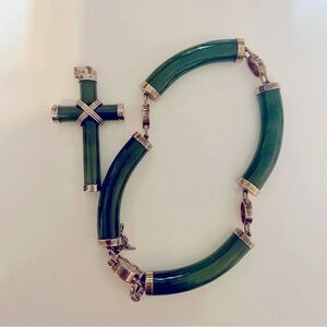 Jade and Silver Bracelet and Cross Pendant Set
